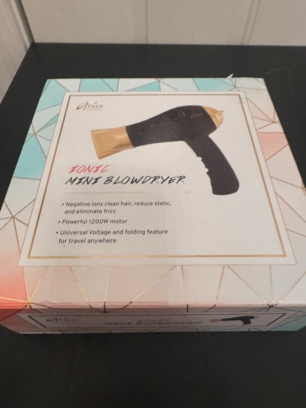 Aria Beauty Ionic Mini Blow Dryer Travel Hair Dryer Black Gold NEW